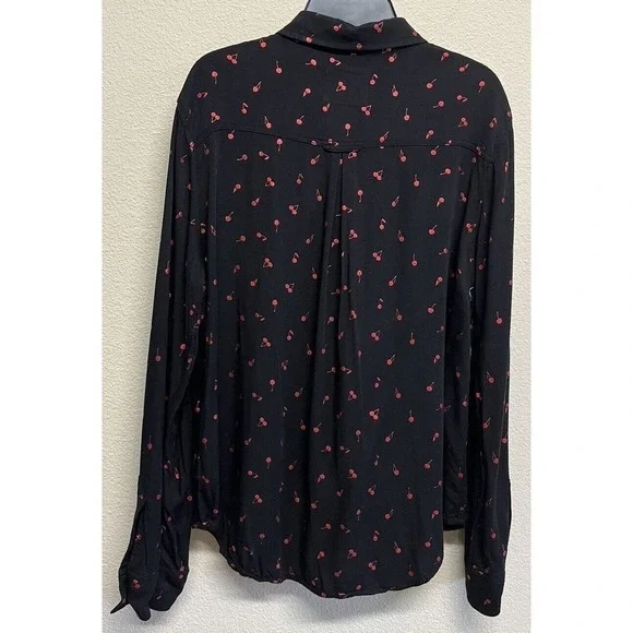 RAILS Women’s Rocsi Metallic Cherry Print Button Down Shirt Black Red Size S - Picture 4 of 11